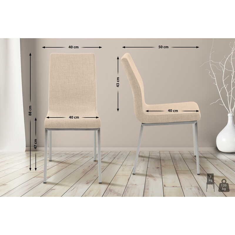 Elegant matstol med tygklädsel och rostfri stålram