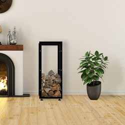 Elegant svart vedställning med stabil konstruktion för inomhusbruk