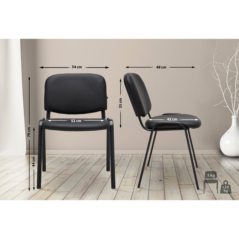 Stapelbar konferensstol i konstläder med svart metallram