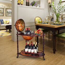 Globusbar i eukalyptusträ med sjökarta och hjul