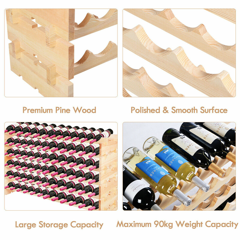 Stapelbart vinflaskställ i trä för 72 flaskor