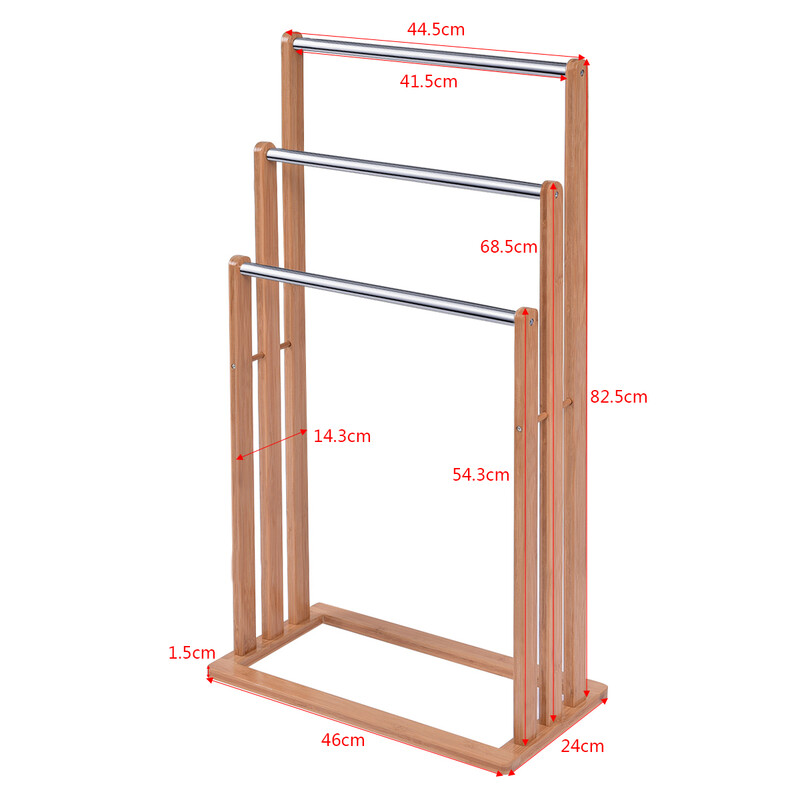 Fristående handdukshängare i bambu med tre stänger