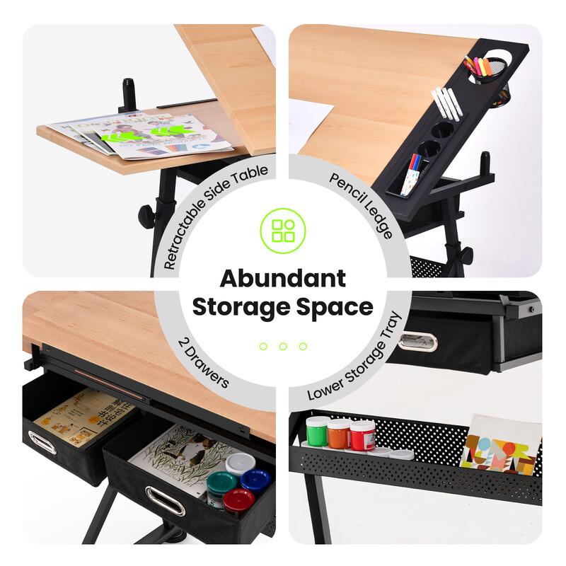 Ritbord med justerbar höjd och förvaringslösningar