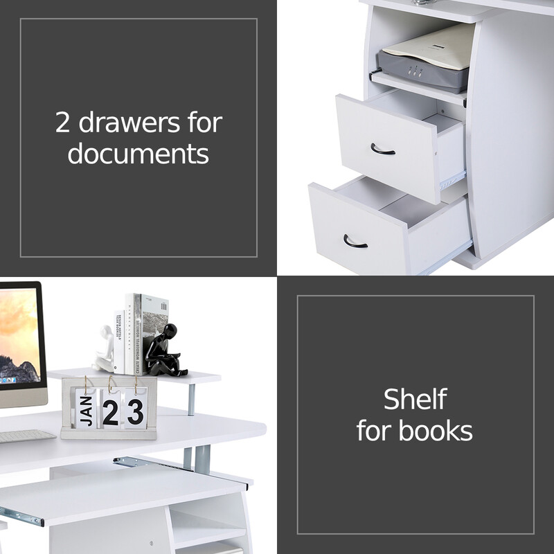 Skrivbord med tangentbordshylla och skrivarhylla, svart MDF