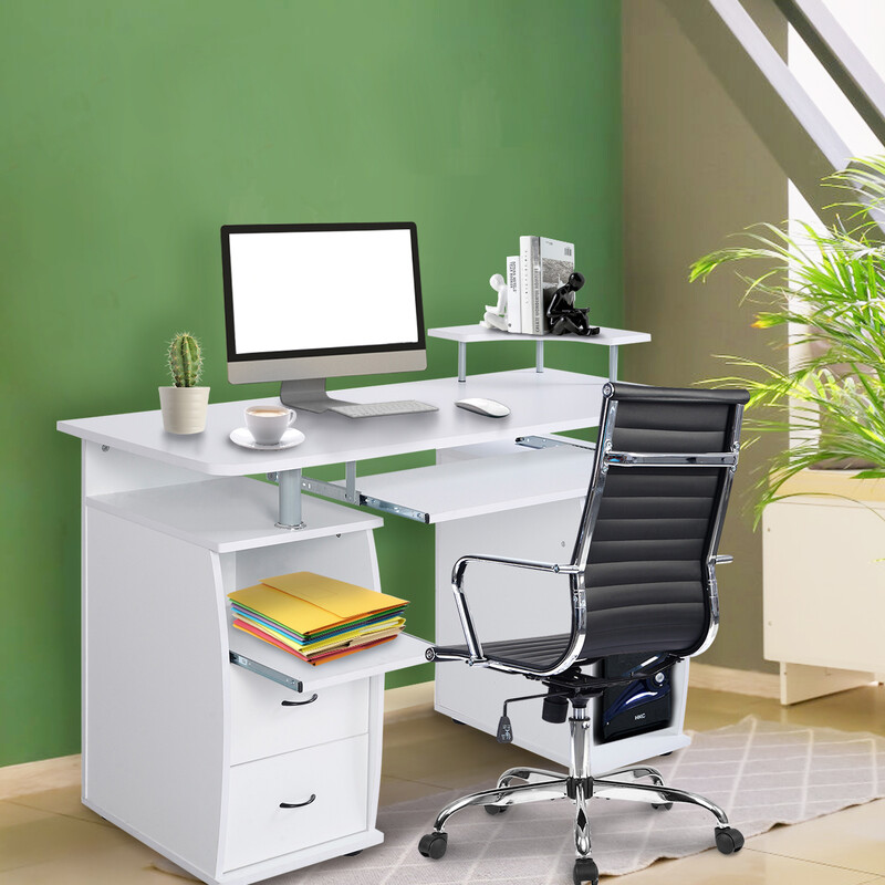 Skrivbord med tangentbordshylla och skrivarhylla, svart MDF