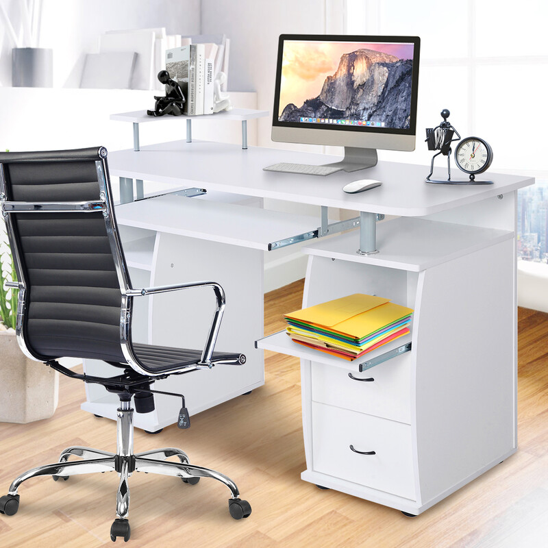 Skrivbord med tangentbordshylla och skrivarhylla, svart MDF