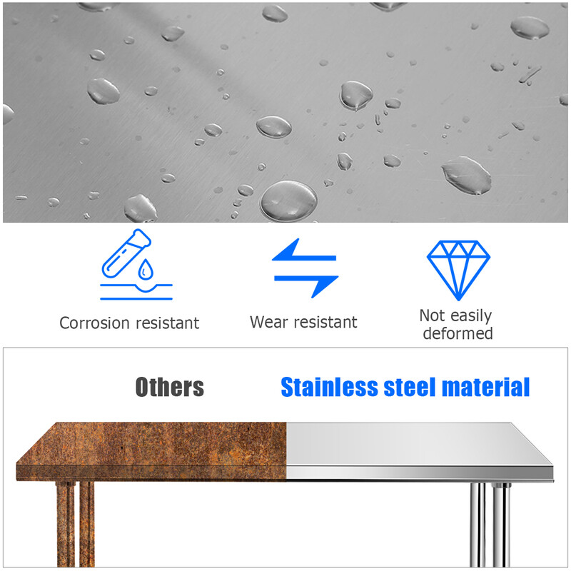 Rostfritt stål köksbord med mellanhylla 122x61x90 cm