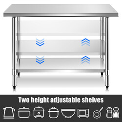 Rostfritt stål köksbord med mellanhylla 122x61x90 cm