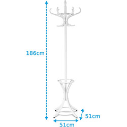 Vit klädhängare med paraplyställ och 12 krokar