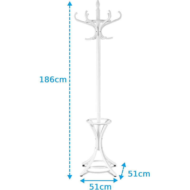 Vit klädhängare med paraplyställ och 12 krokar