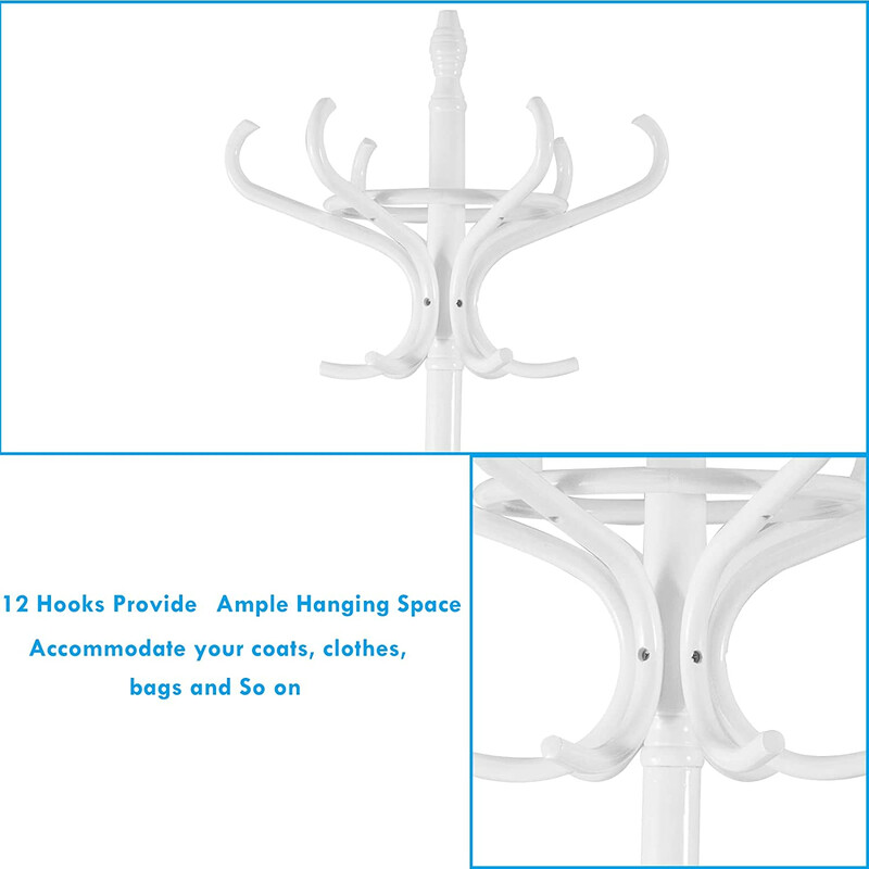 Vit klädhängare med paraplyställ och 12 krokar