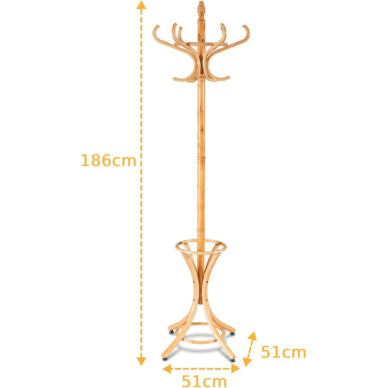 Klädhängare med paraplyställ och 12 krokar i björk