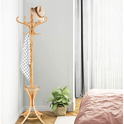 Klädhängare med paraplyställ och 12 krokar i björk