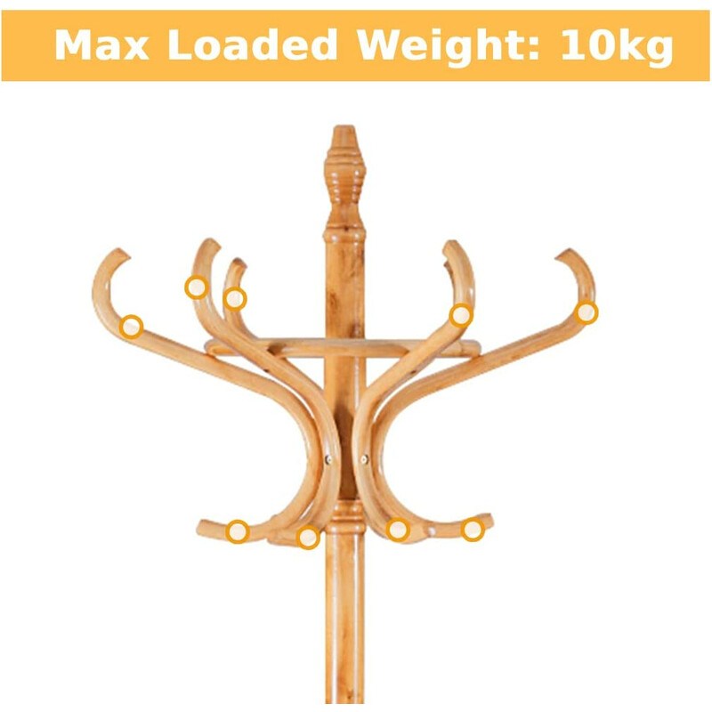 Klädhängare med paraplyställ och 12 krokar i björk