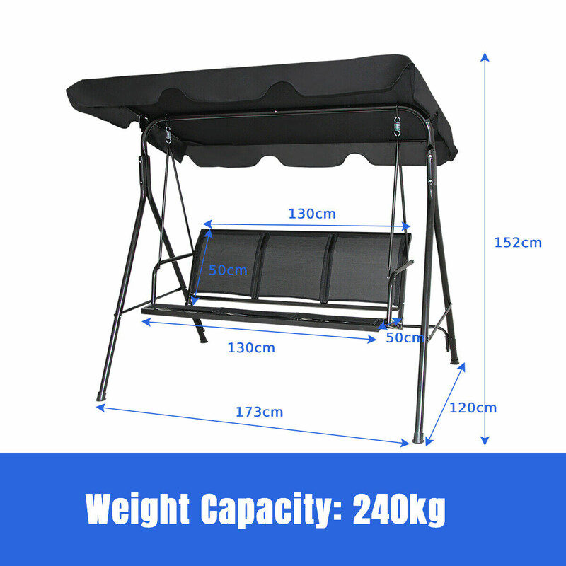 Trädgårdsgunga med soltak för tre personer svart