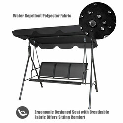 Trädgårdsgunga med soltak för tre personer svart