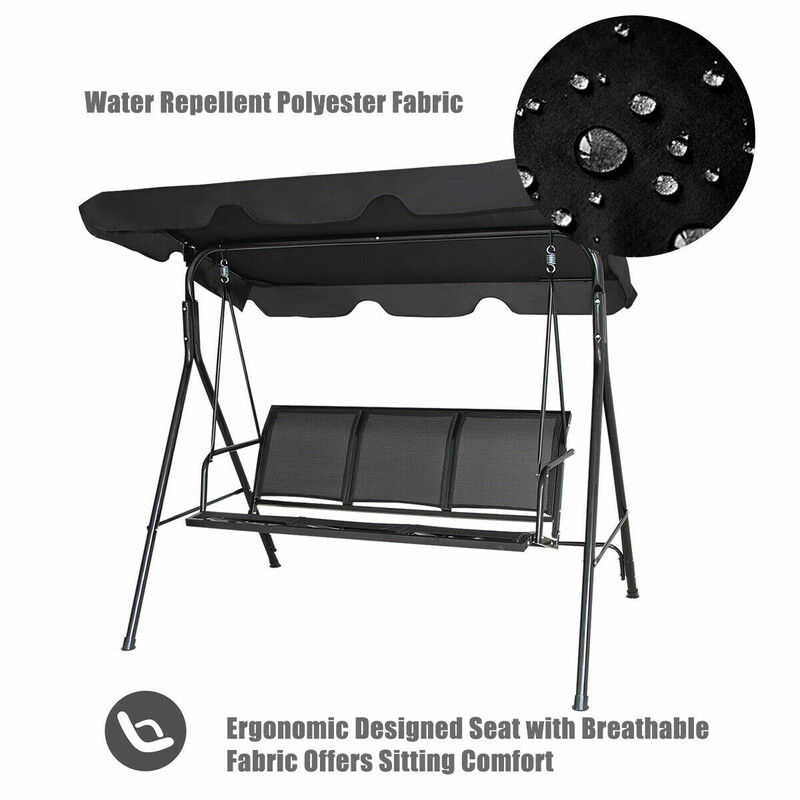 Trädgårdsgunga med soltak för tre personer svart