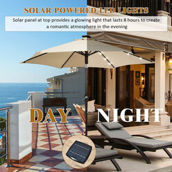 Parasoll med solcellsdriven LED-belysning och vevmekanism 2,7 m beige