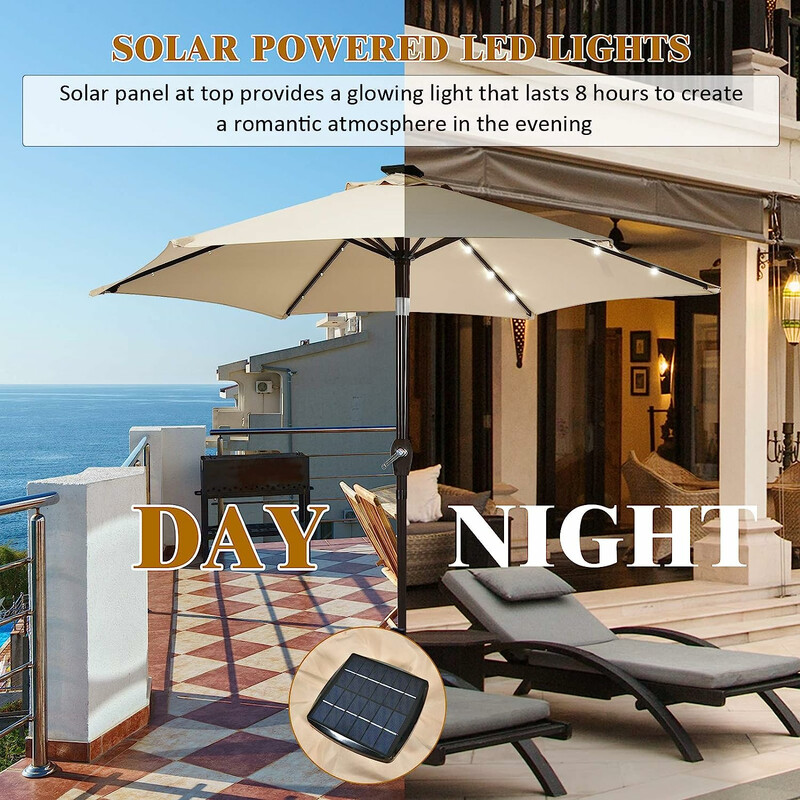 Parasoll med solcellsdriven LED-belysning och vevmekanism 2,7 m beige