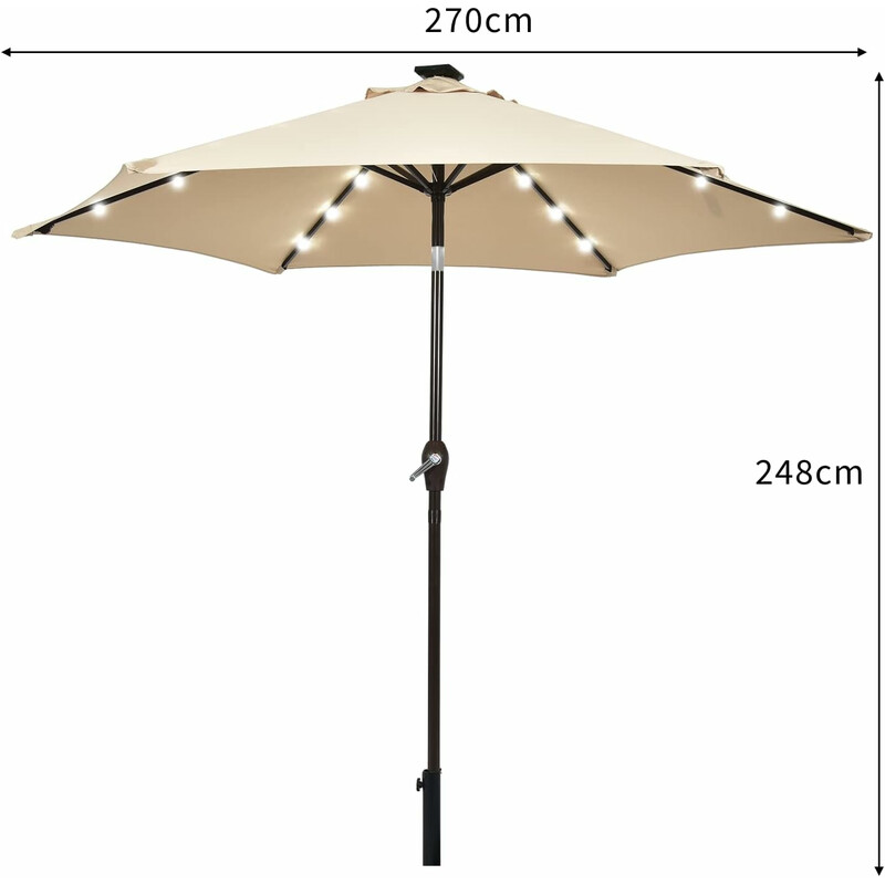 Parasoll med solcellsdriven LED-belysning och vevmekanism 2,7 m beige