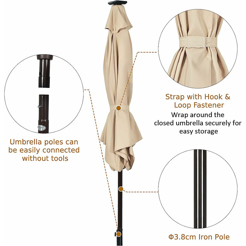 Parasoll med solcellsdriven LED-belysning och vevmekanism 2,7 m beige