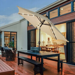 Parasoll med solcellsdriven LED-belysning och vevmekanism 2,7 m beige