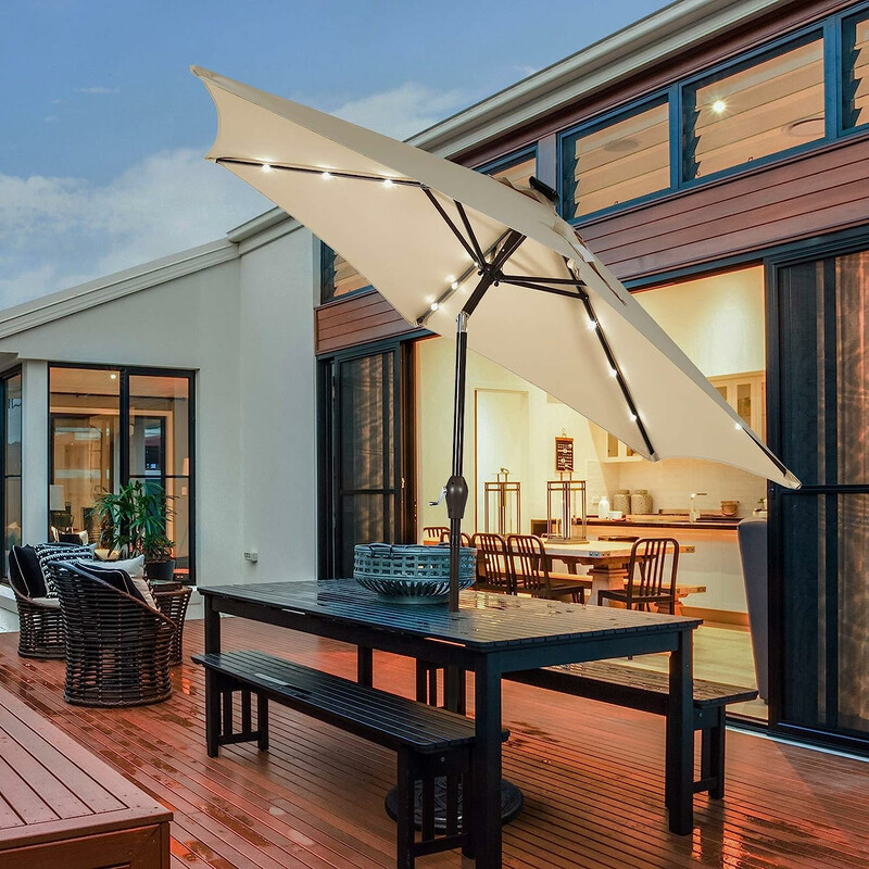 Parasoll med solcellsdriven LED-belysning och vevmekanism 2,7 m beige