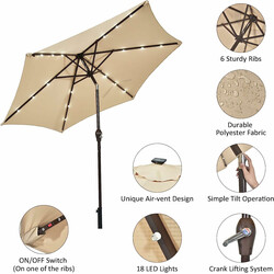 Parasoll med solcellsdriven LED-belysning och vevmekanism 2,7 m beige