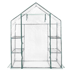 Kompakt växthus med PVC-skydd och metallhyllor