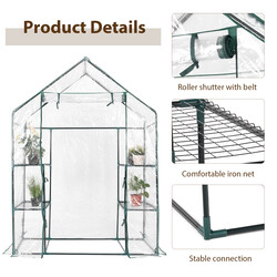 Kompakt växthus med PVC-skydd och metallhyllor