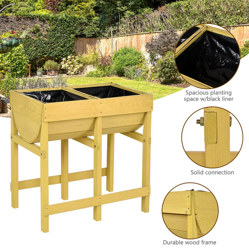 Gul odlingsbänk i hållbart trä för trädgård och balkong