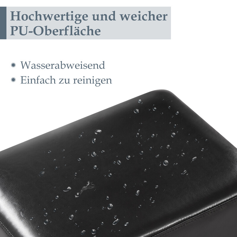 Svart fotpall i PU-läder med träram 40x30x24 cm