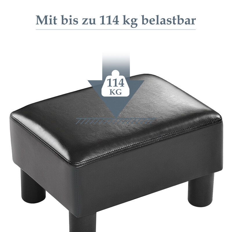 Svart fotpall i PU-läder med träram 40x30x24 cm