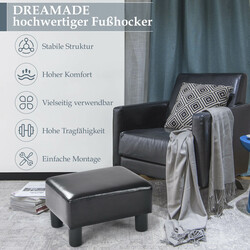 Svart fotpall i PU-läder med träram 40x30x24 cm