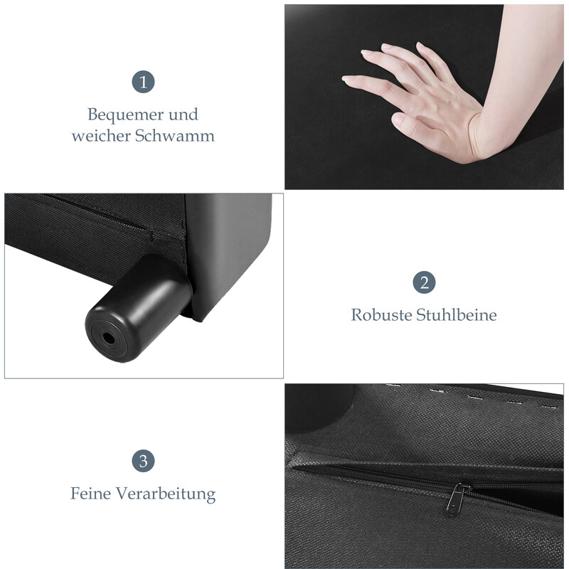 Svart fotpall i PU-läder med träram 40x30x24 cm