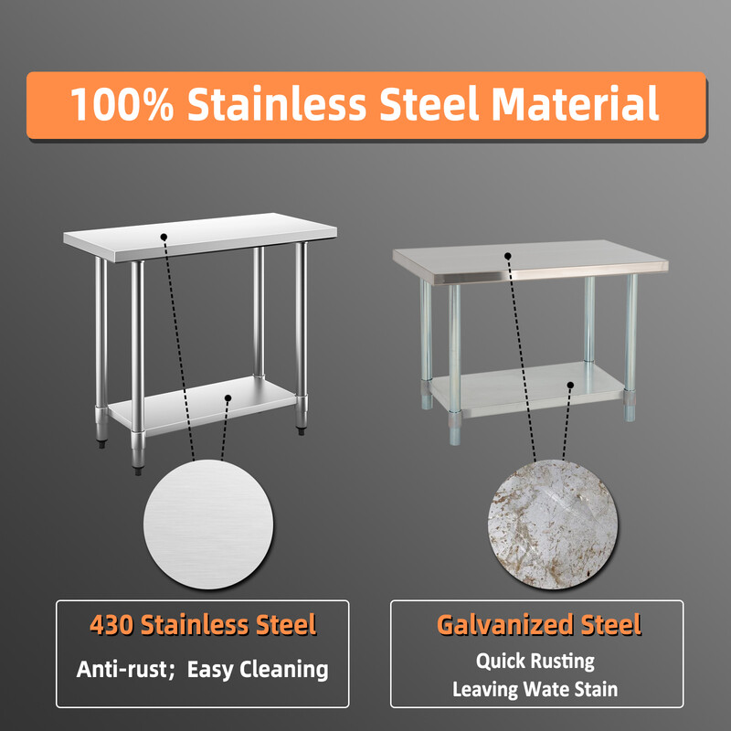 Rostfritt stål köksbord med mellanhylla 92x61x90 cm