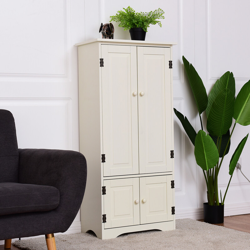 Antik vit högskåp med justerbara hyllor och tidlös design