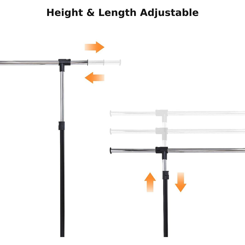 Höj- och sänkbar klädställning med hjul och förvaringshylla