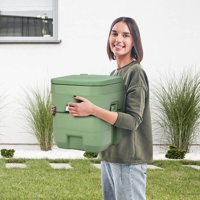 Bärbar campingtoalett 20L/12L med avtagbar avfallstank grön
