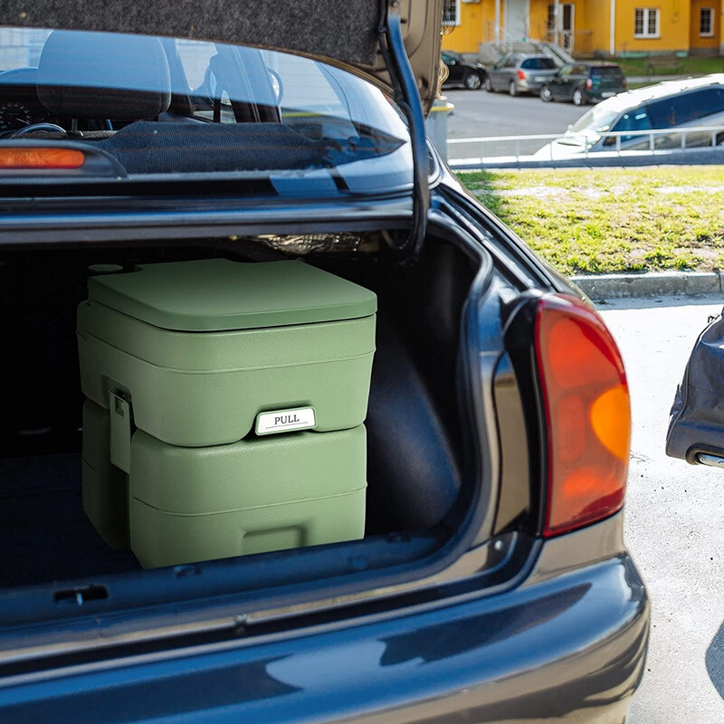 Bärbar campingtoalett 20L/12L med avtagbar avfallstank grön