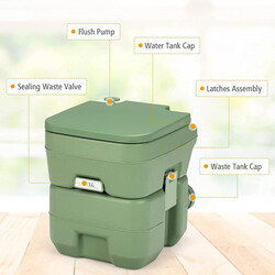 Bärbar campingtoalett 20L/12L med avtagbar avfallstank grön