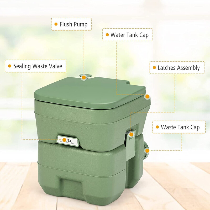 Bärbar campingtoalett 20L/12L med avtagbar avfallstank grön