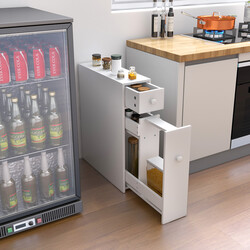 Vit badrumsskåp med hyllor och låda i MDF