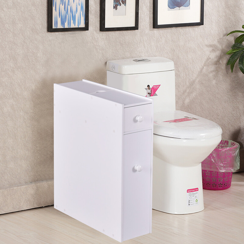 Vit badrumsskåp med hyllor och låda i MDF