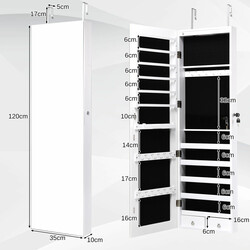 Smyckesskåp med LED-belysning och spegel, vit 120x35,5 cm