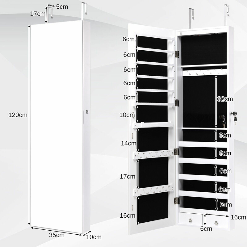 Smyckesskåp med LED-belysning och spegel, vit 120x35,5 cm