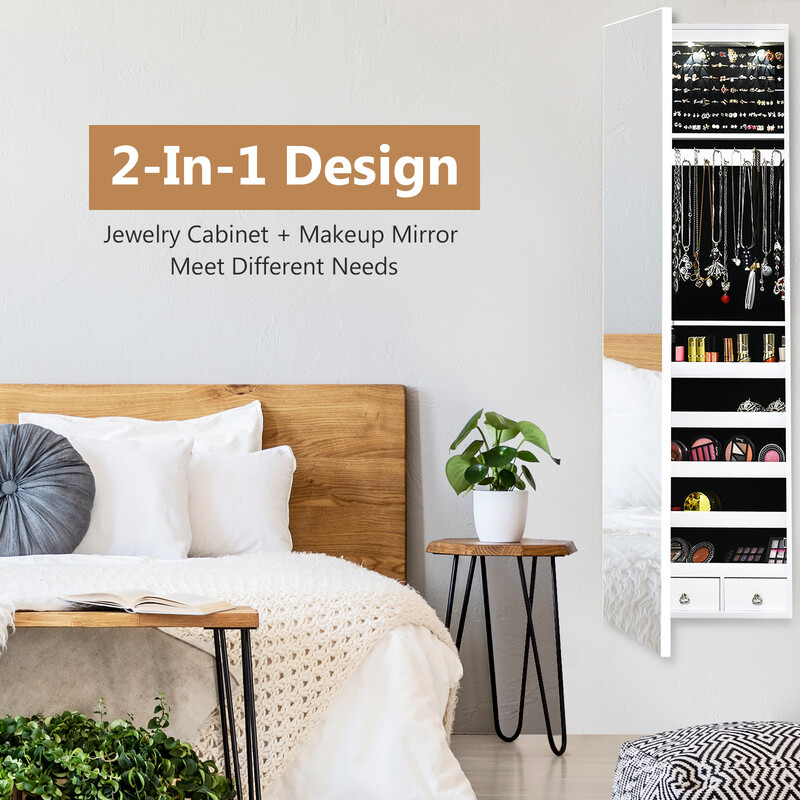 Smyckesskåp med LED-belysning och spegel, vit 120x35,5 cm