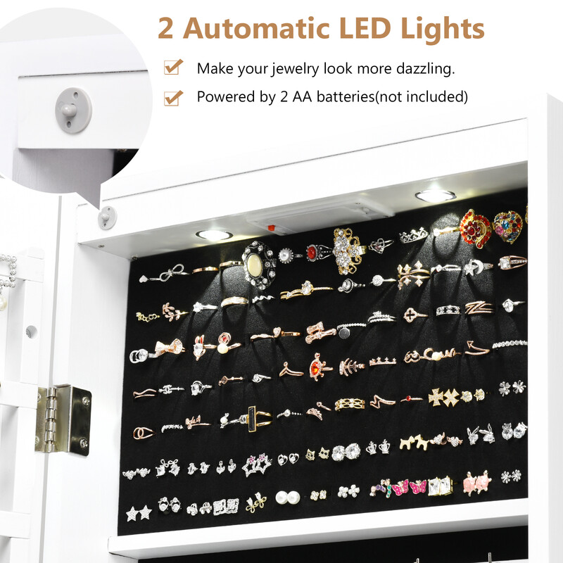 Smyckesskåp med LED-belysning och spegel, vit 120x35,5 cm