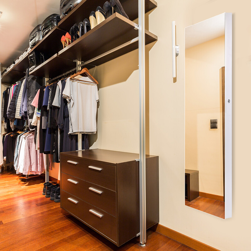 Smyckesskåp med LED-belysning och spegel, vit 120x35,5 cm