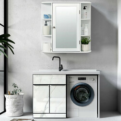 Badrumsskåp med spegel och hyllor vit 65x17x63 cm